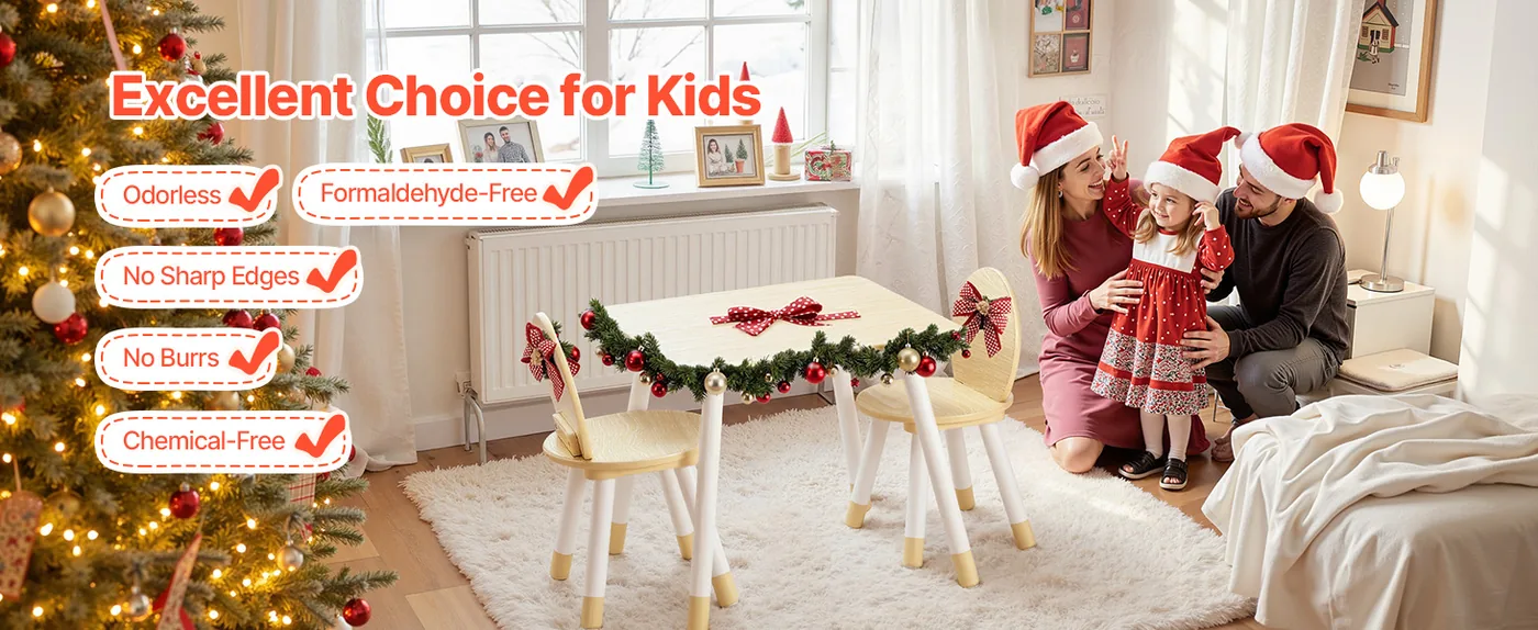 VEVOR Kids Table and 2 Chairs Set Natural Kids Square Table Ideal Present