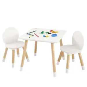 VEVOR Kids Table and 2 Chairs Set White Kids Square Table an product image 1