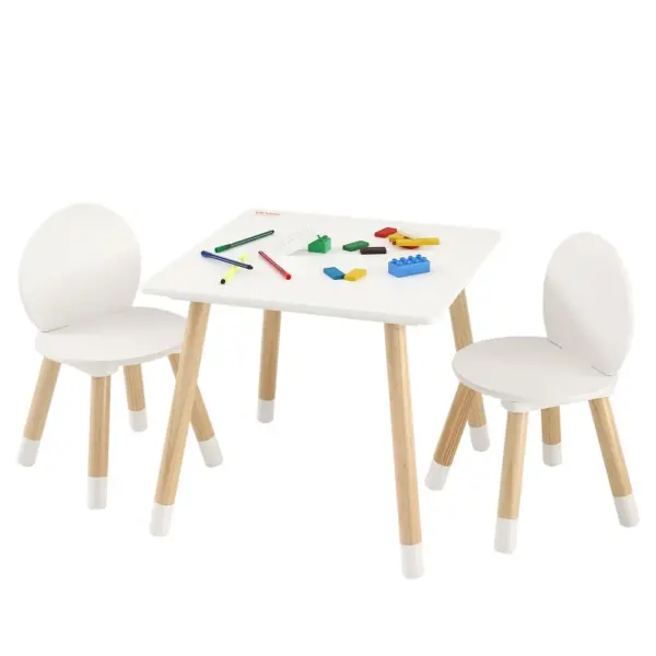 VEVOR Kids Table and 2 Chairs Set White Kids Square Table an product image 1