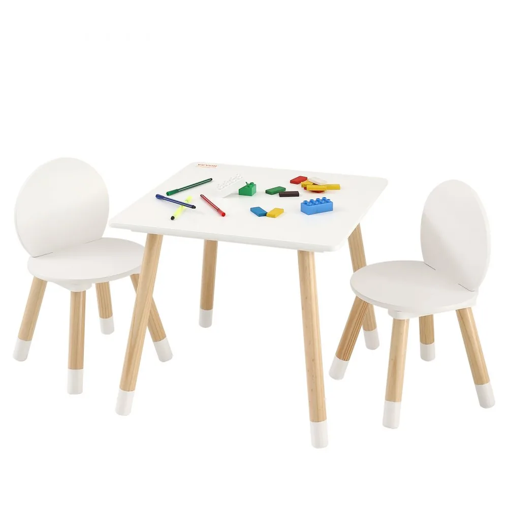 VEVOR Kids Table and 2 Chairs Set White Kids Square Table an product image 1