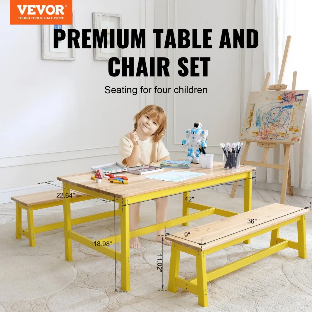 VEVOR Kids Table and Bench Set Natural product image 2