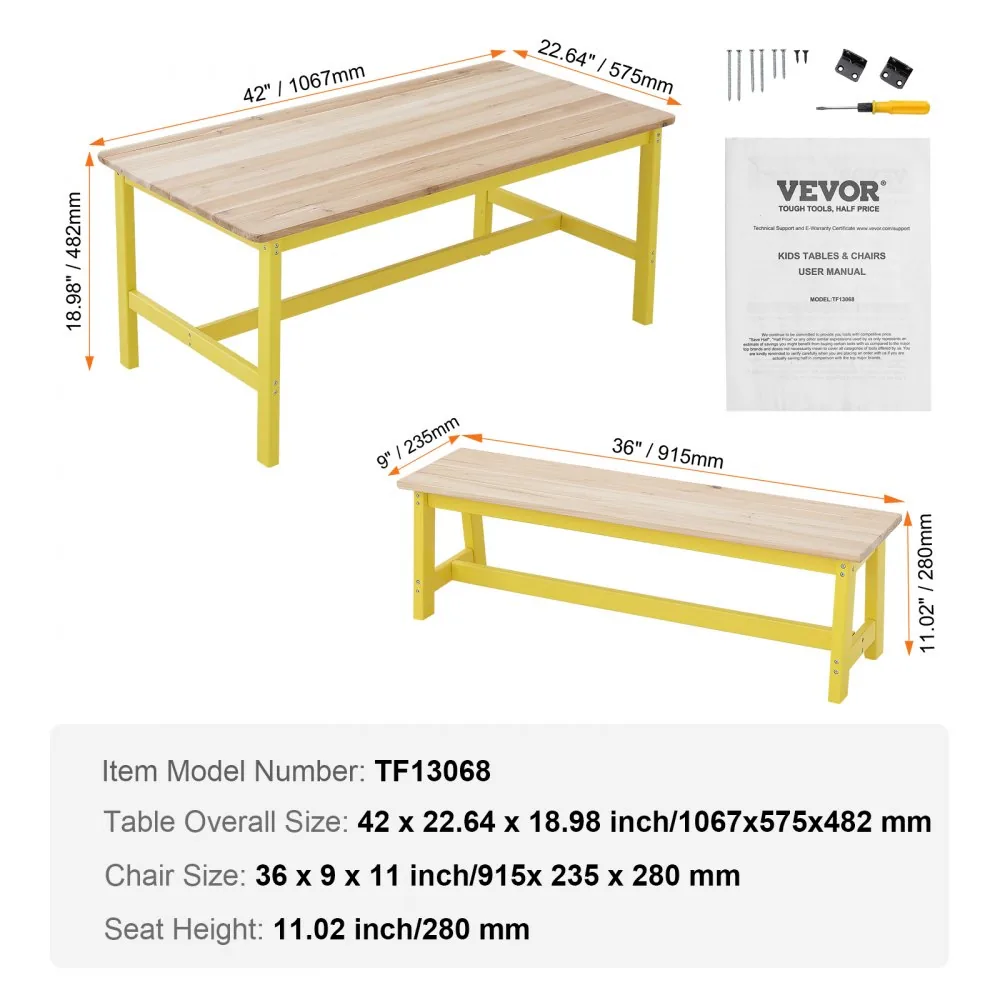 VEVOR Kids Table and Bench Set Natural product image 7