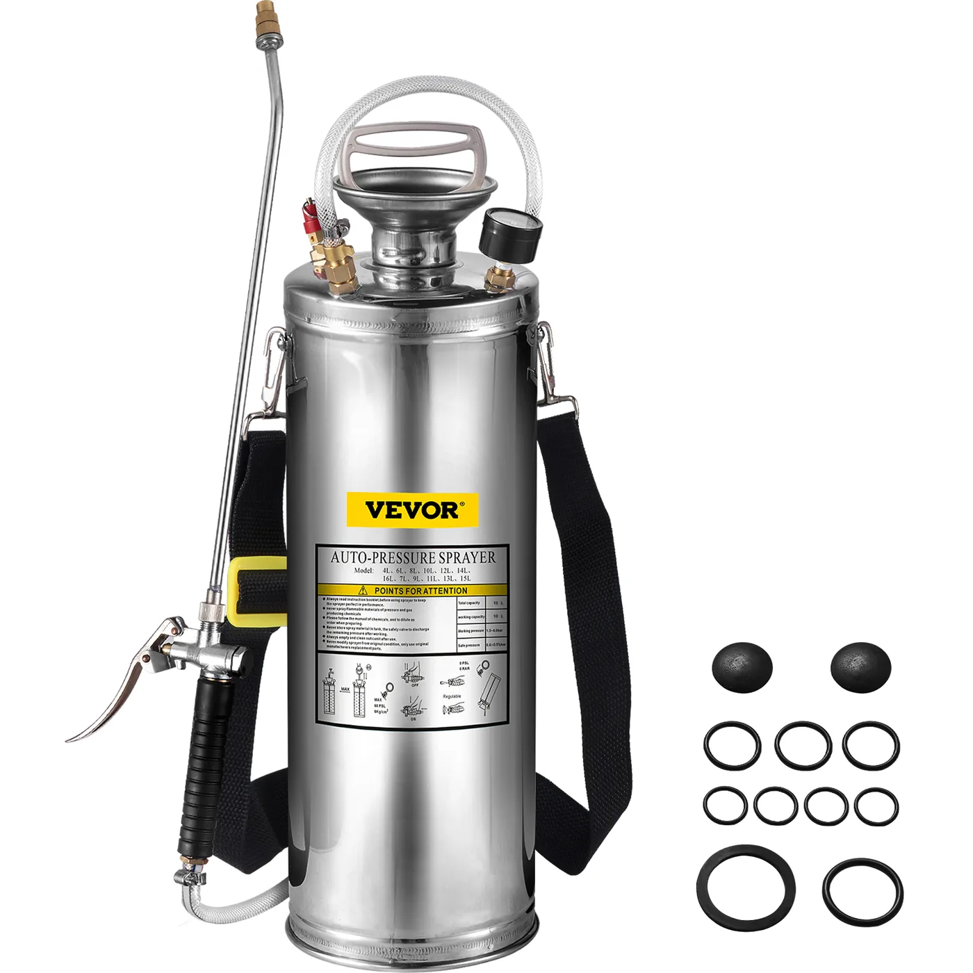 VEVOR 3 Gallon Stainless Steel Sprayer 20 in Wand steel tank detail 1