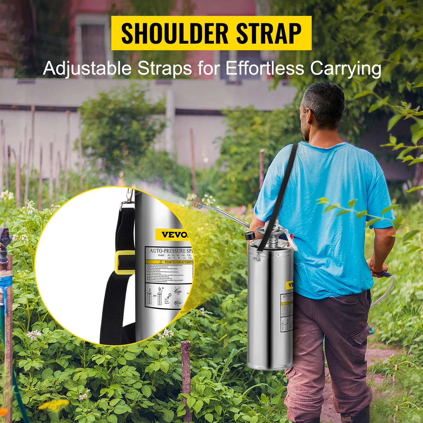 VEVOR 3 Gallon Stainless Steel Sprayer 20 in Wand adjustable spray detail 2