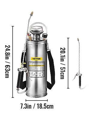 VEVOR 3 Gallon Stainless Steel Sprayer 20 in Wand adjustable spray detail 4