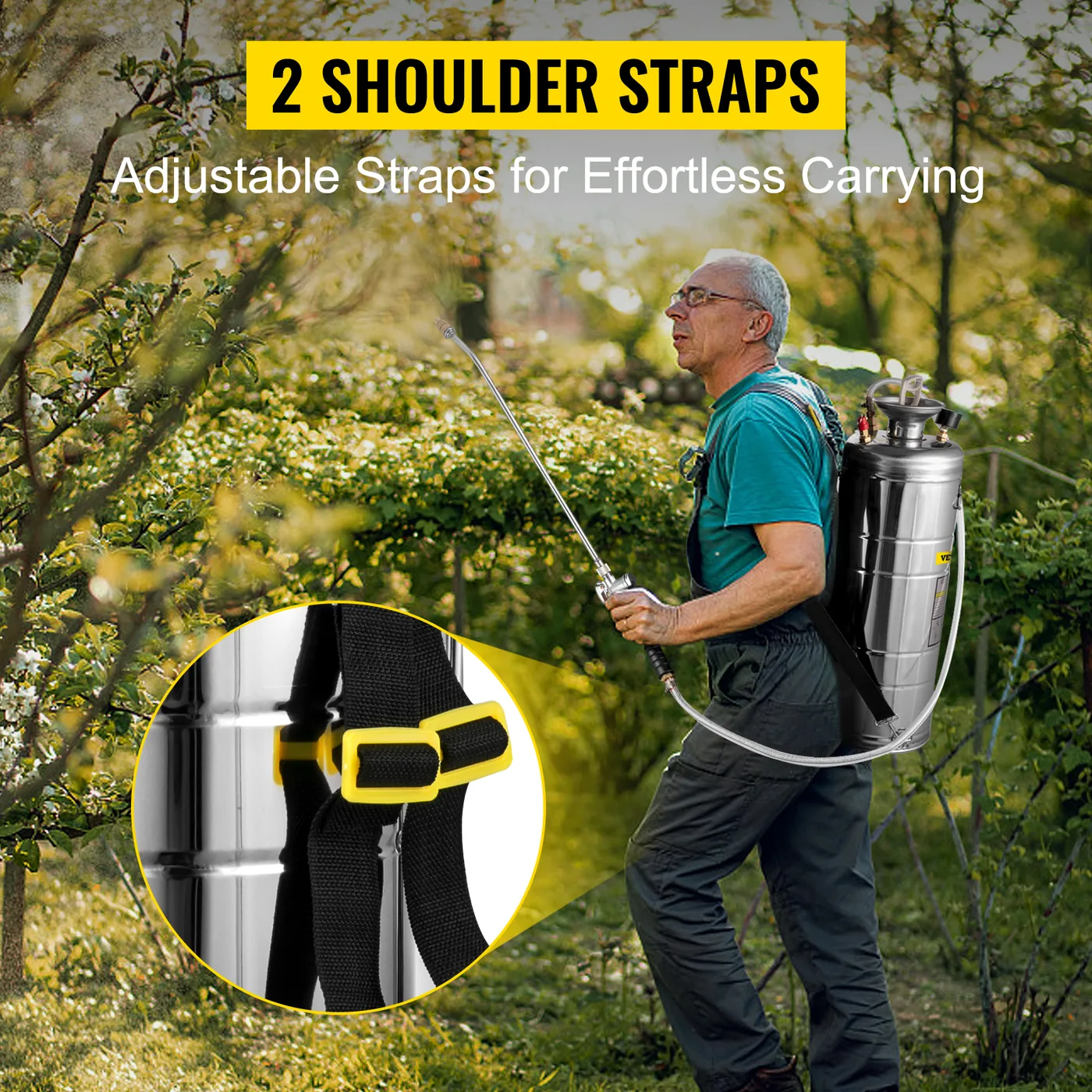 VEVOR 3.5 Gallon Stainless Steel Sprayer 20 in Wand adjustable spray detail 2