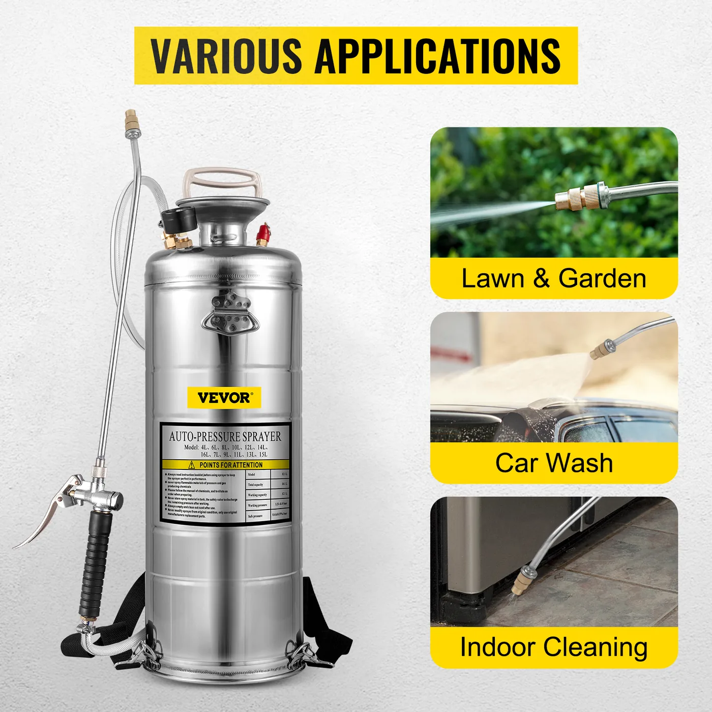 VEVOR 3.5 Gallon Stainless Steel Sprayer 20 in Wand adjustable spray detail 3