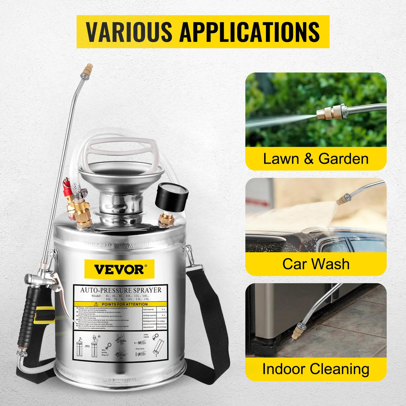 VEVOR 1 Gallon Stainless Steel Sprayer 12 in Wand adjustable spray detail 3