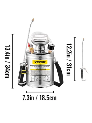 VEVOR 1 Gallon Stainless Steel Sprayer 12 in Wand adjustable spray detail 4