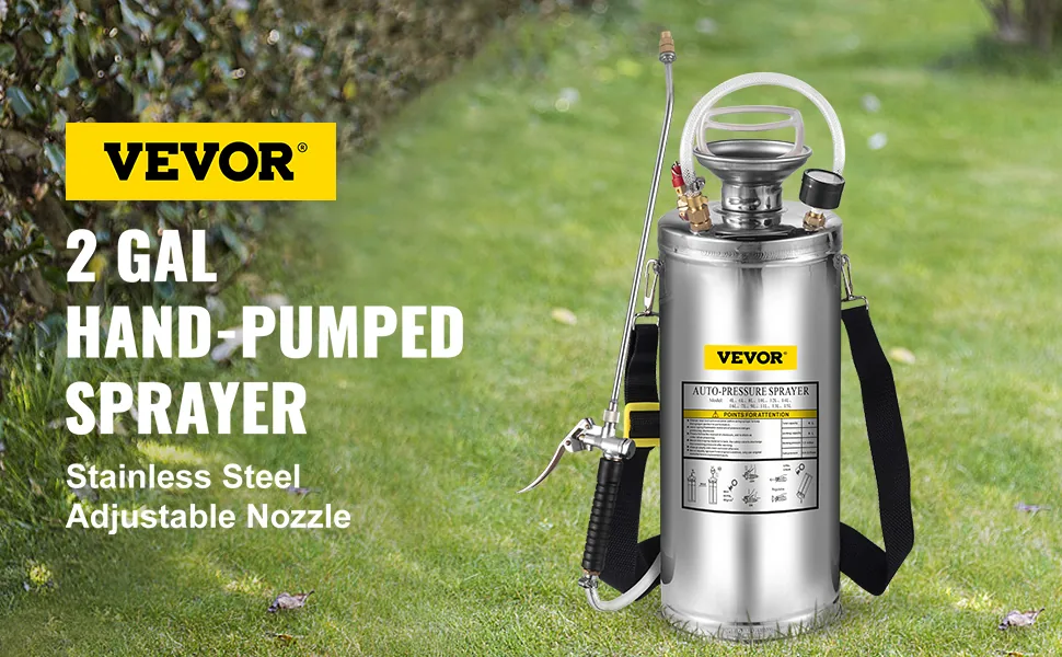 VEVOR 2 Gallon Stainless Steel Sprayer 20 in Wand overview