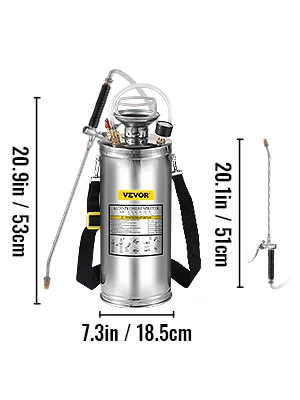 VEVOR 2 Gallon Stainless Steel Sprayer 20 in Wand adjustable spray detail 4