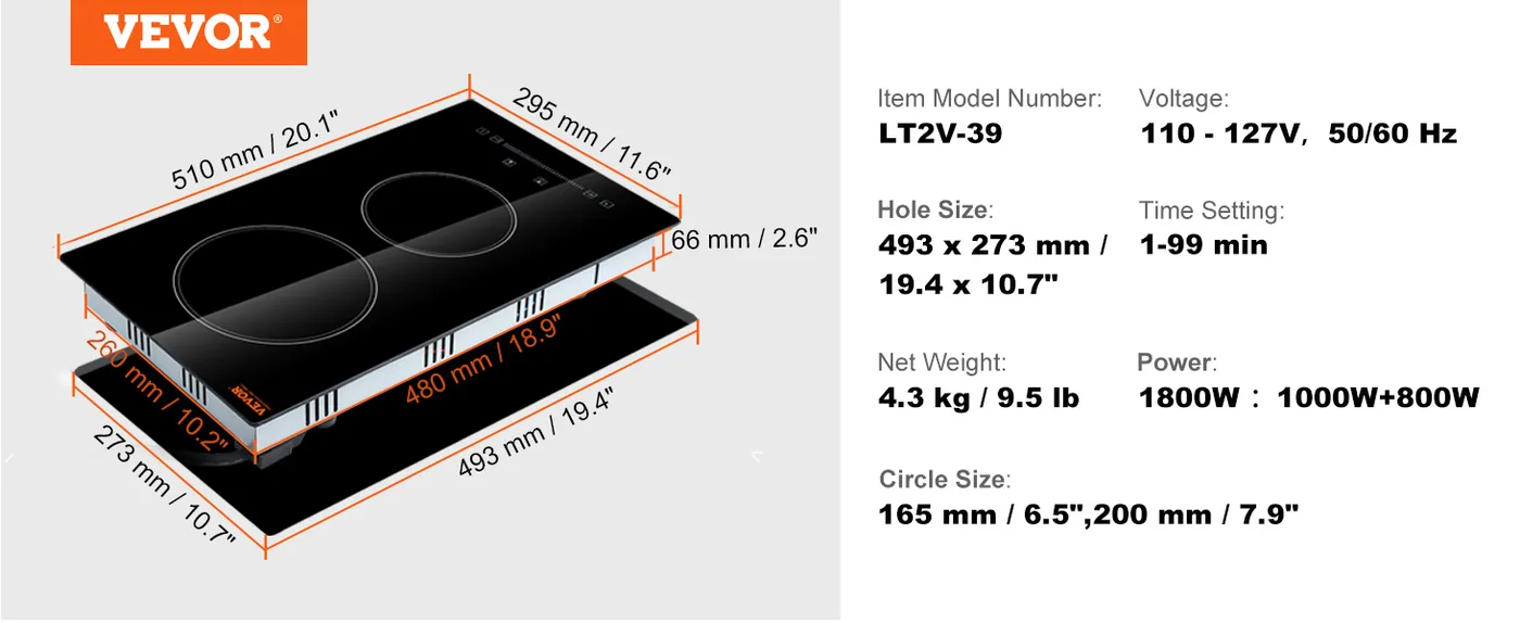 VEVOR Built in Electric Stove Top 1800 W 2 feature 5