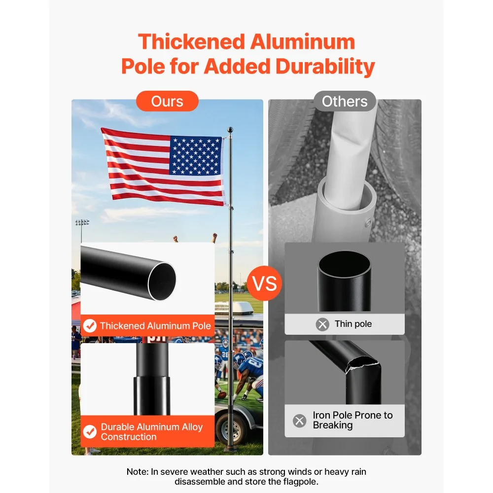 VEVOR Flag Pole Black 20 ft with Mount Base product image 2