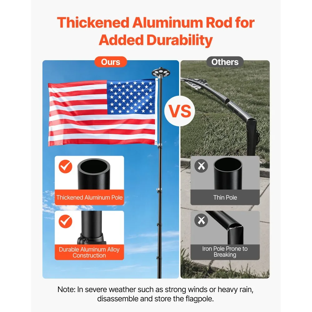 VEVOR Flag Pole Black 20 ft with Light product image 2