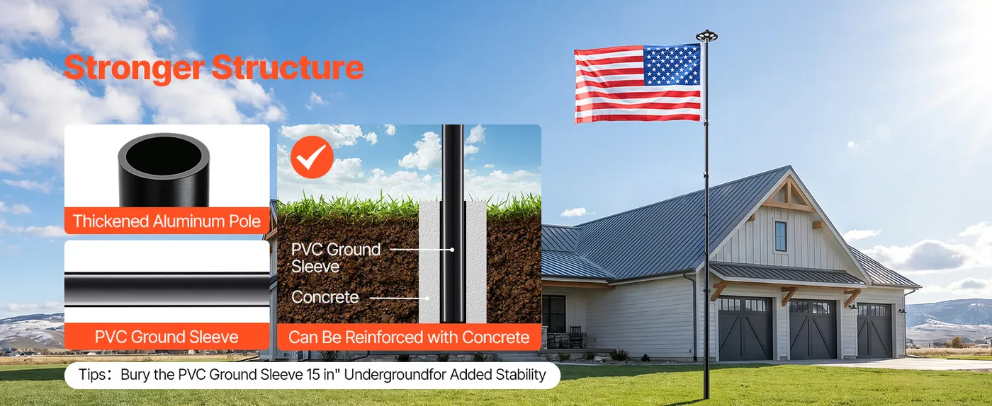 VEVOR Flag Pole Black 20 ft with Light feature 1