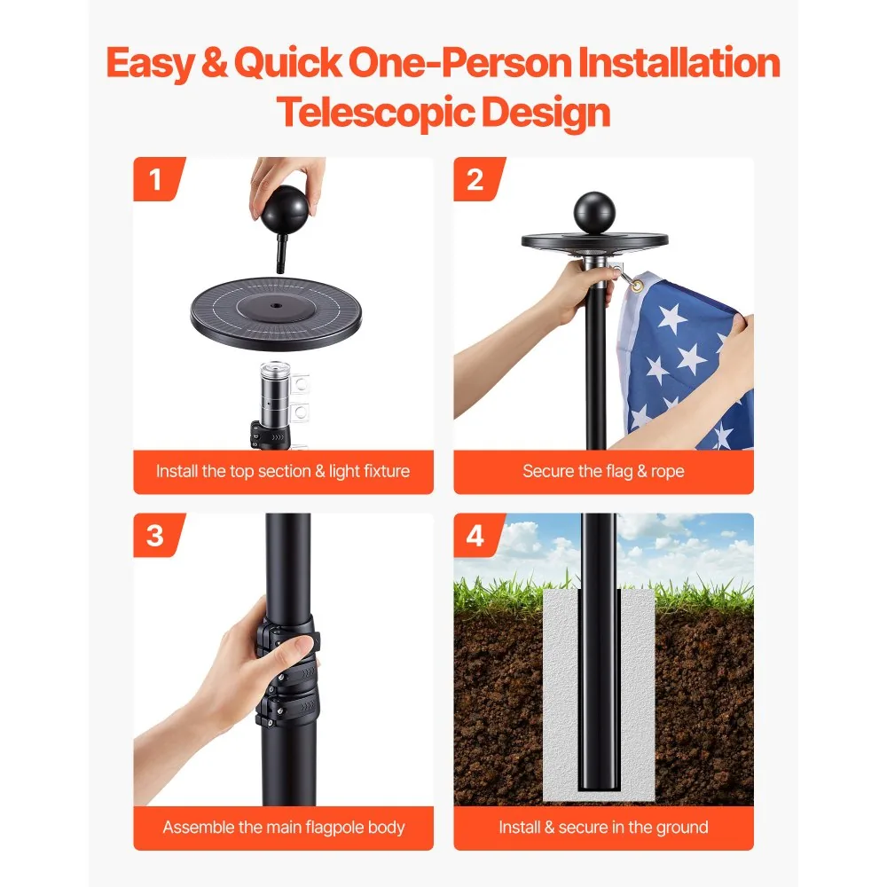 VEVOR Flag Pole Black 25 ft with Light product image 5