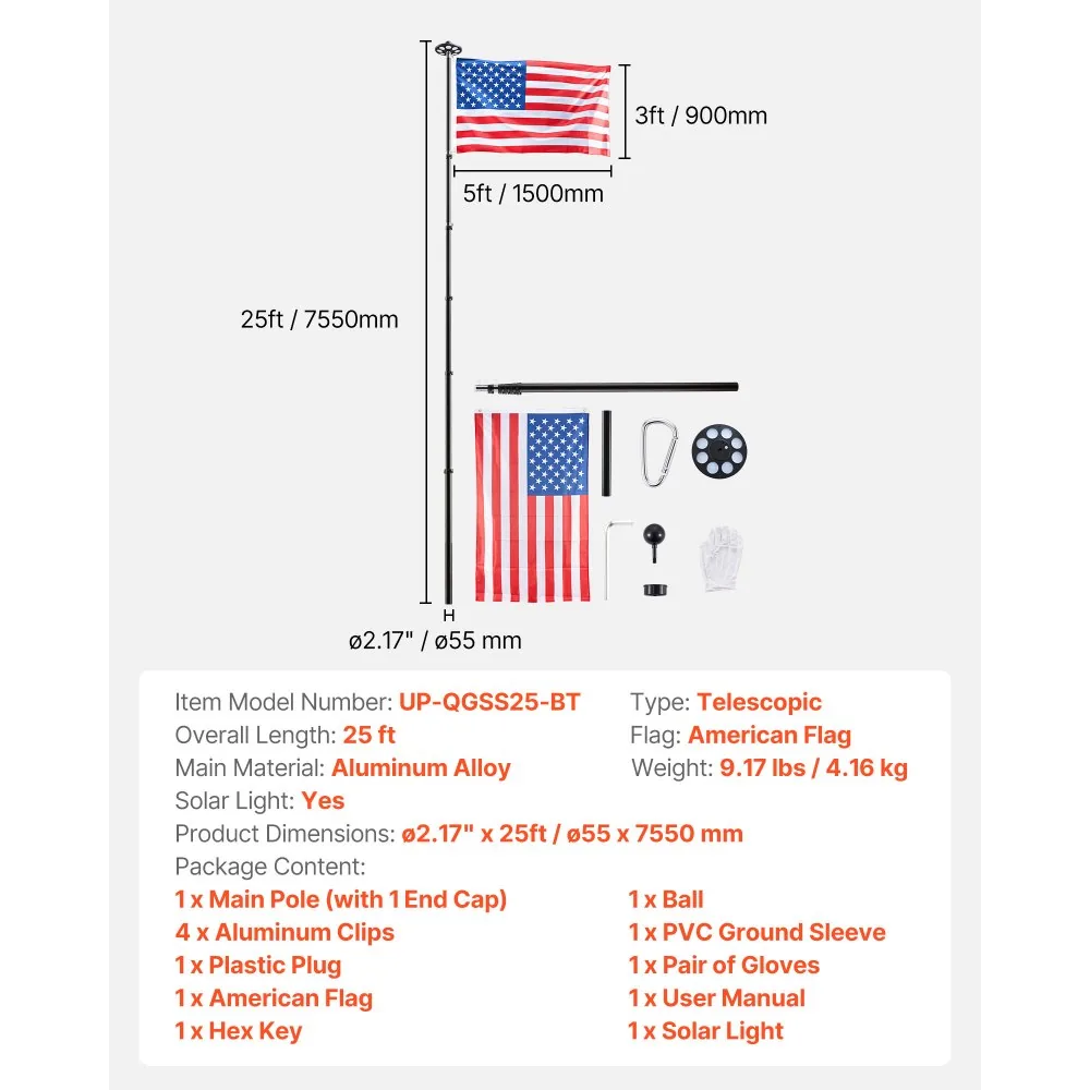 VEVOR Flag Pole Black 25 ft with Light product image 7