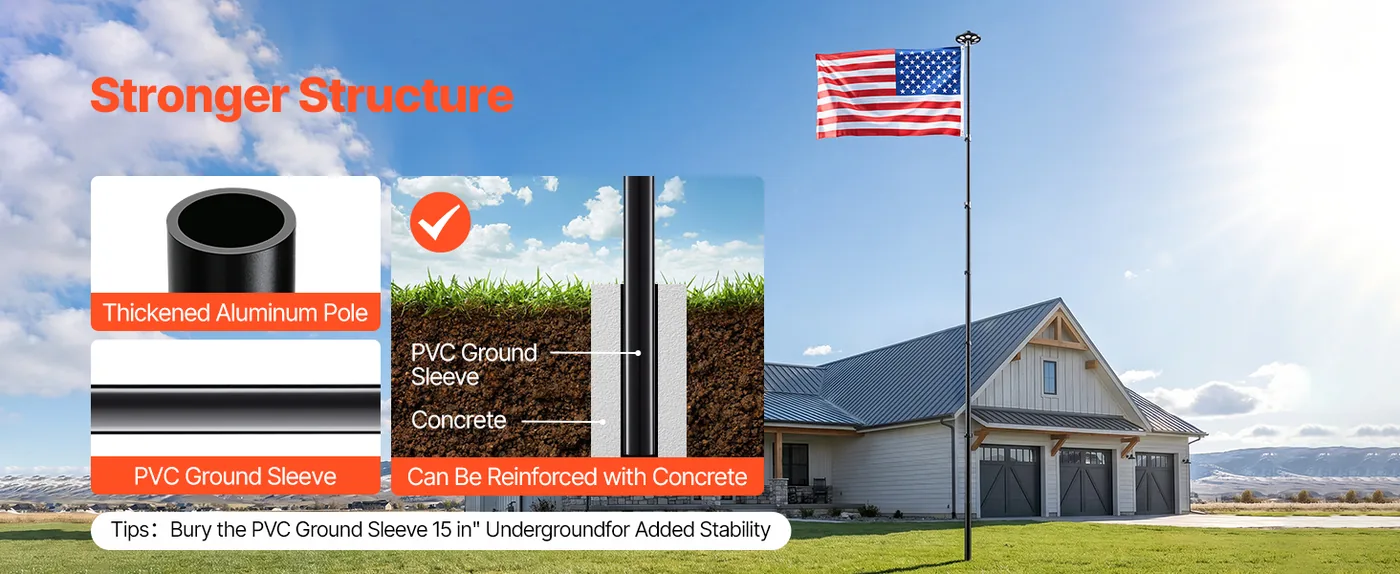 VEVOR Flag Pole Black 25 ft with Light feature 1