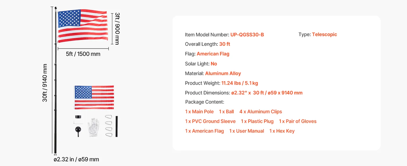 VEVOR Flag Pole Black 30 ft feature 5