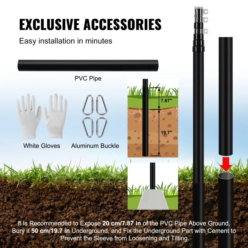 VEVOR 20FT Telescoping Flag pole Kit Black 20 ft product image 5