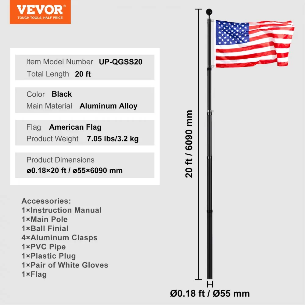 VEVOR 20FT Telescoping Flag pole Kit Black 20 ft product image 7