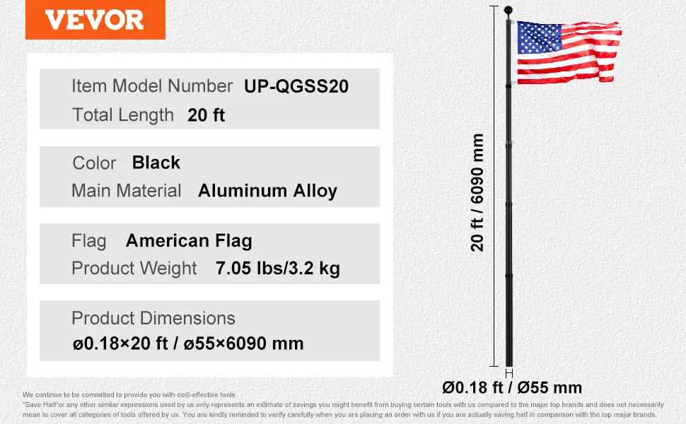 VEVOR 20FT Telescoping Flag pole Kit Black 20 ft feature 5