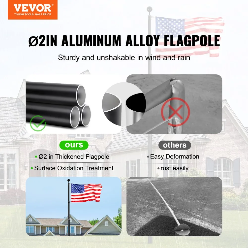 VEVOR 25FT Telescoping Flag pole Kit Black 25 ft product image 2