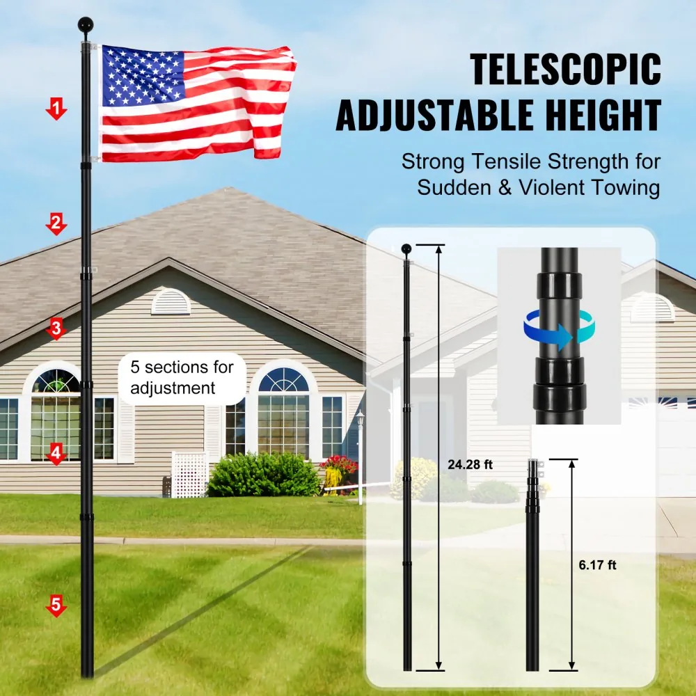 VEVOR 25FT Telescoping Flag pole Kit Black 25 ft product image 3