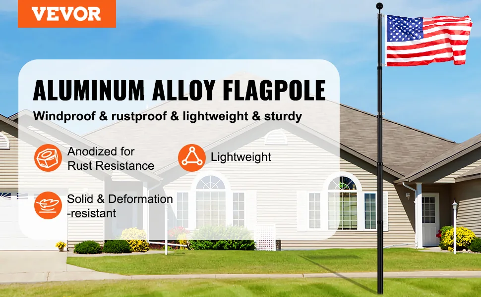 VEVOR 25FT Telescoping Flag pole Kit Black 25 ft overview