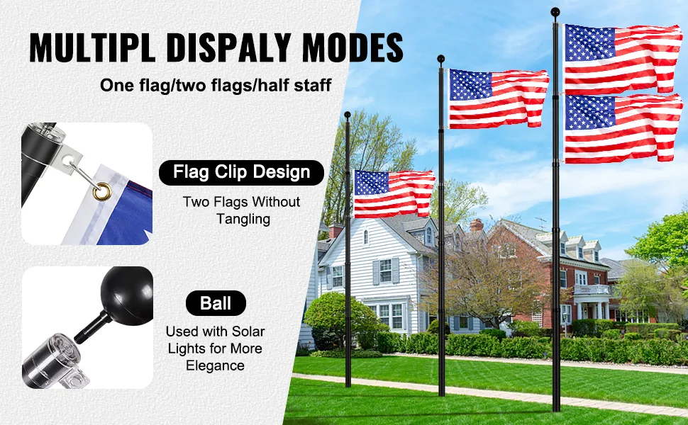 VEVOR 25FT Telescoping Flag pole Kit Black 25 ft feature 2