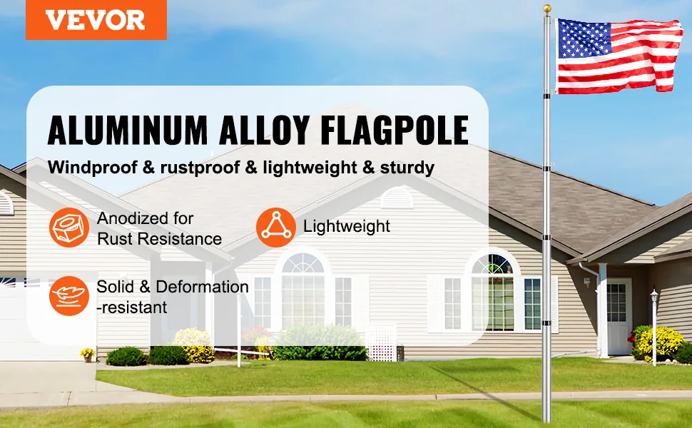 VEVOR 25FT Telescoping Flag pole Kit Silver 25 ft overview