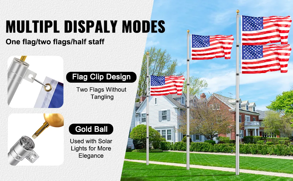 VEVOR 25FT Telescoping Flag pole Kit Silver 25 ft feature 2