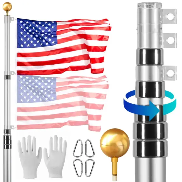 VEVOR 30FT Telescoping Flag pole Kit Silver 30 ft product image 1