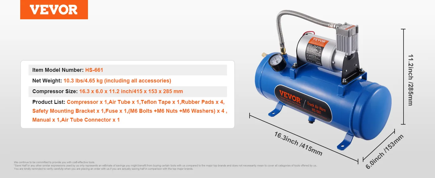 VEVOR 12V Air Compressor with Tank 1.6 Gallon/6 L feature 5