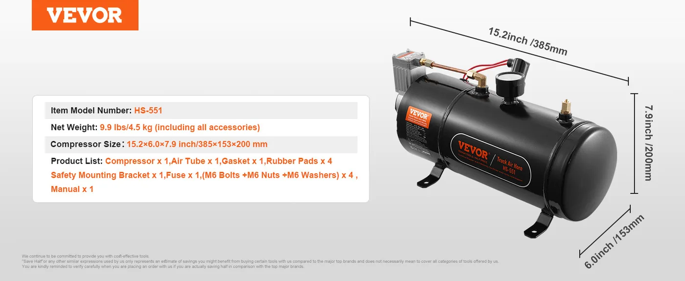 VEVOR 12V Air Compressor with Tank 0.8 Gallon/3 L feature 5