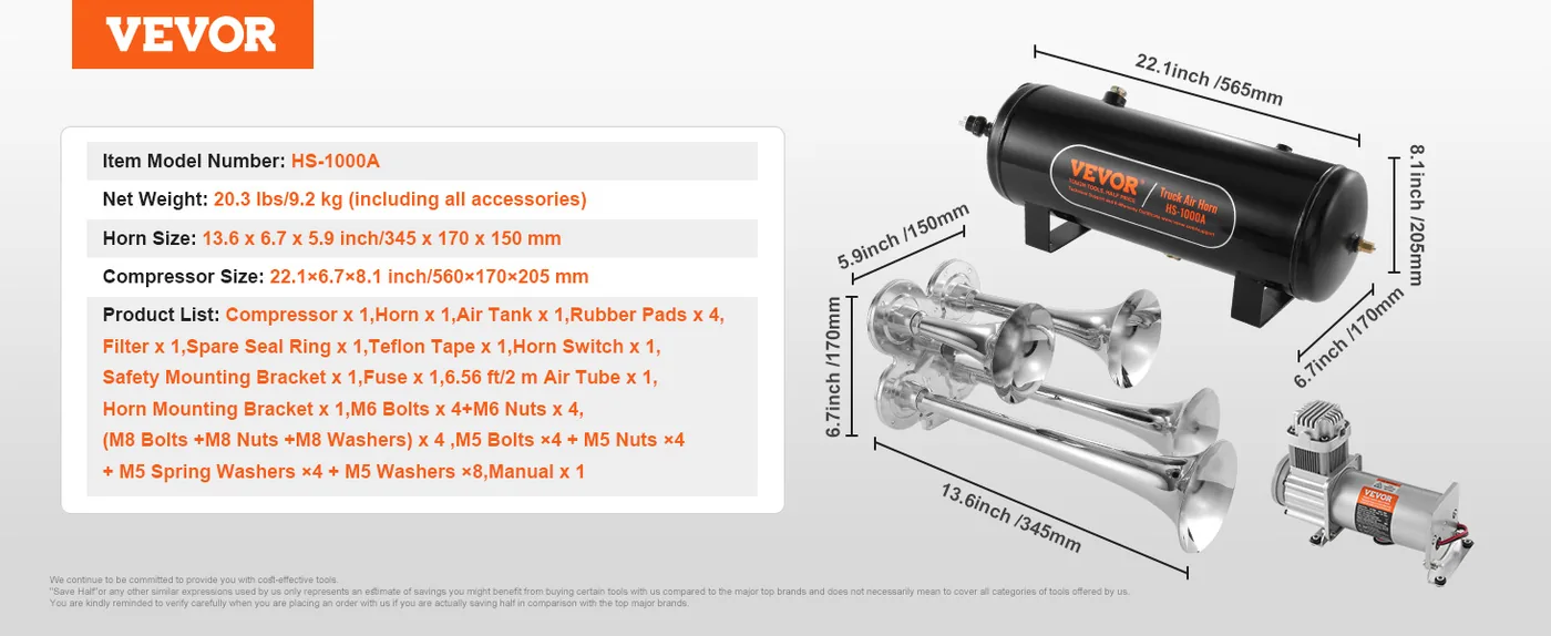 VEVOR Train Horns Kit 10 L feature 5