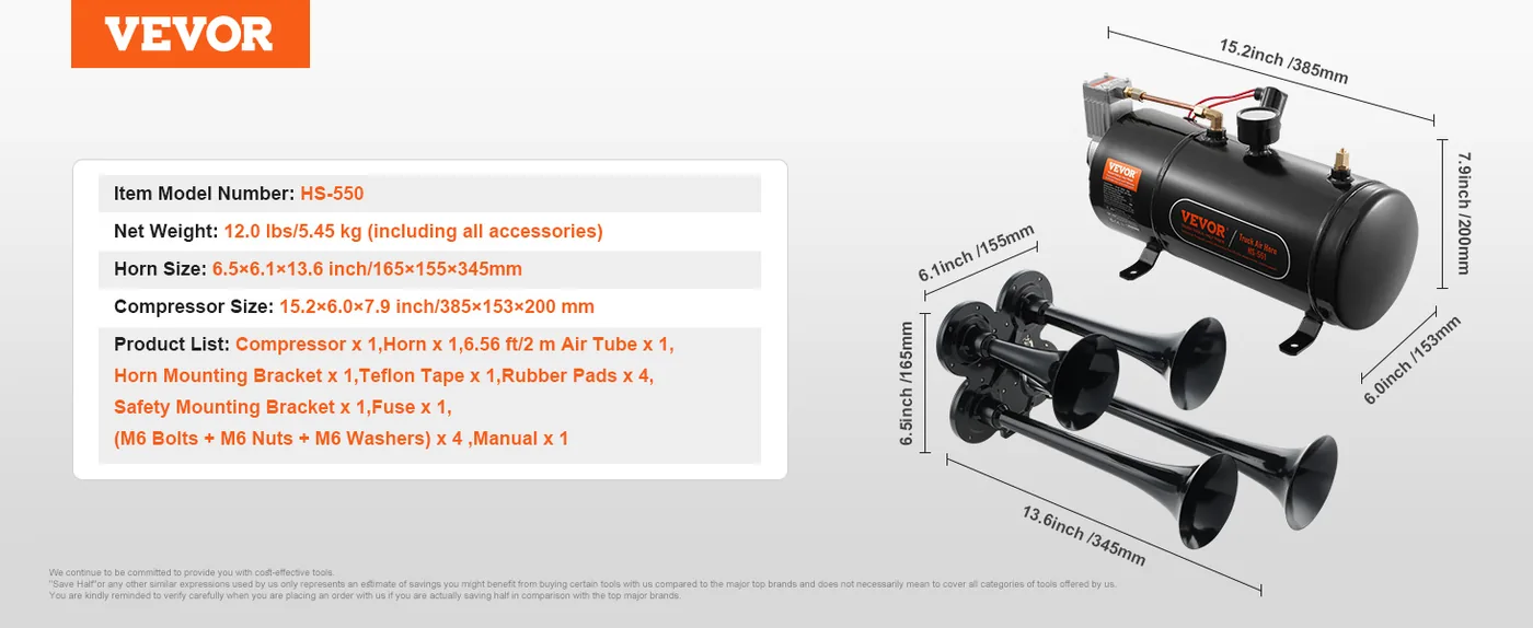 VEVOR Train Horns Kit 3 L feature 5