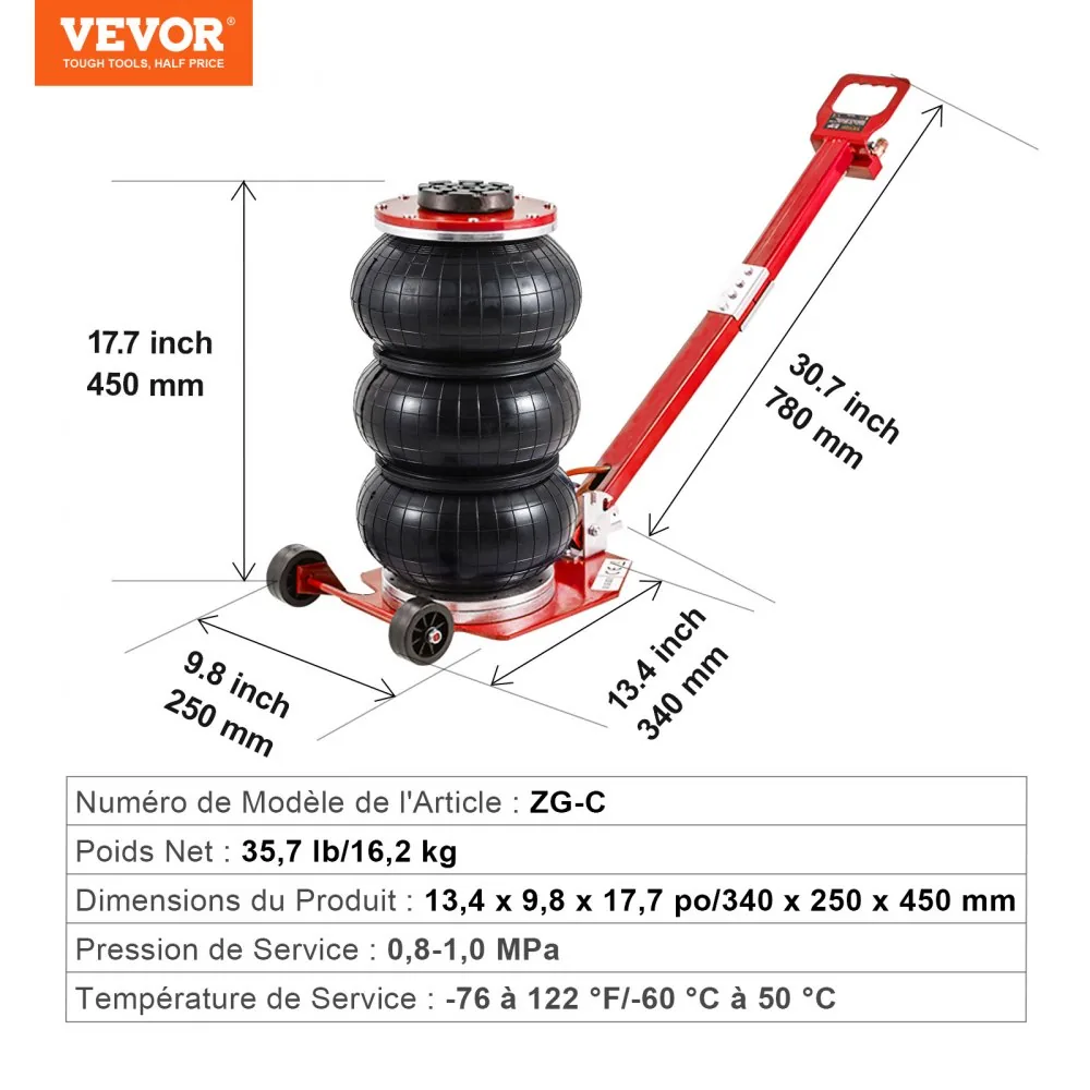 VEVOR Air Jack Adjustable Long Handle Red product image 7