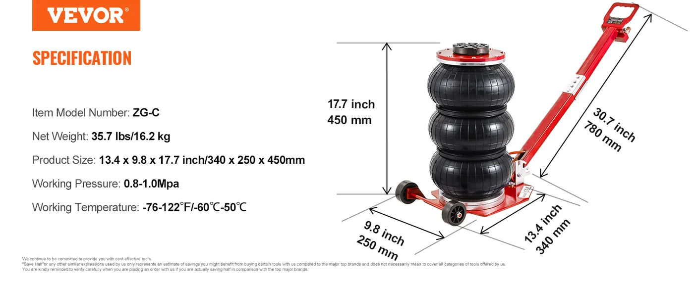 VEVOR Air Jack Adjustable Long Handle Red feature 5