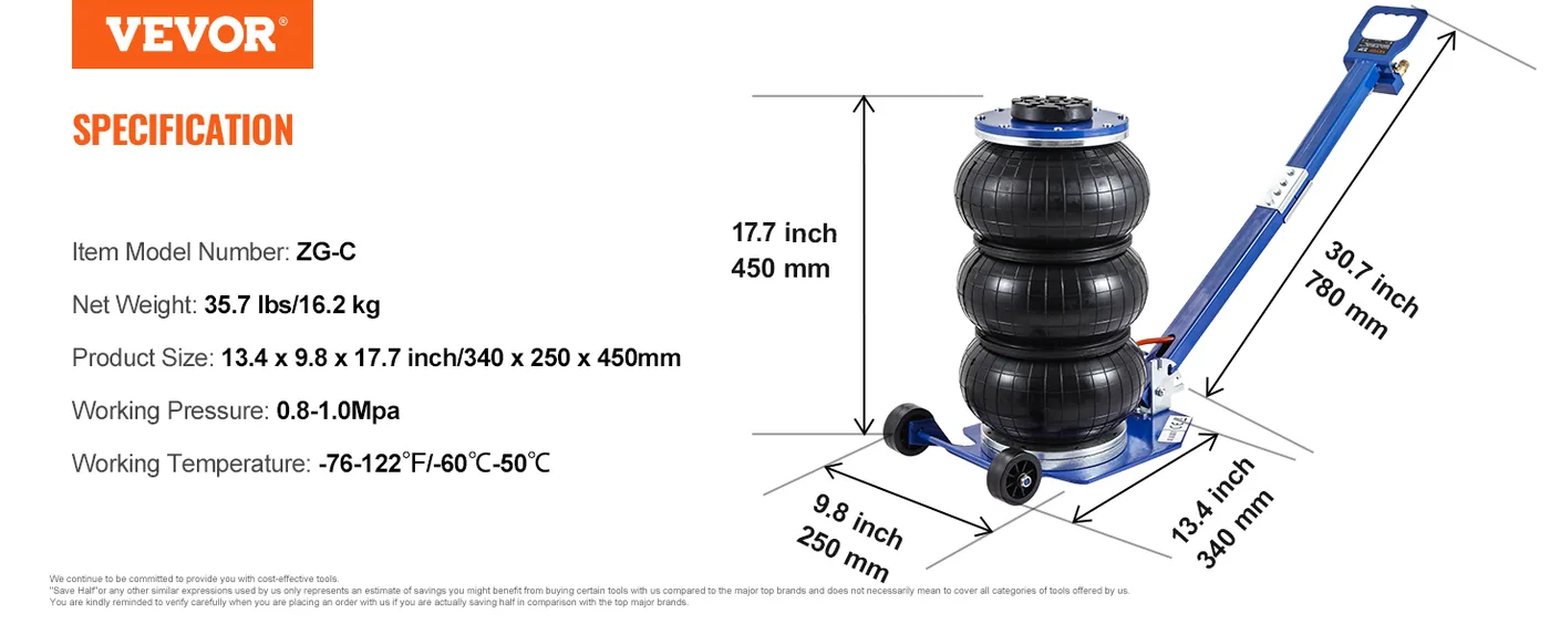 VEVOR Air Jack Adjustable Long Handle Blue feature 5