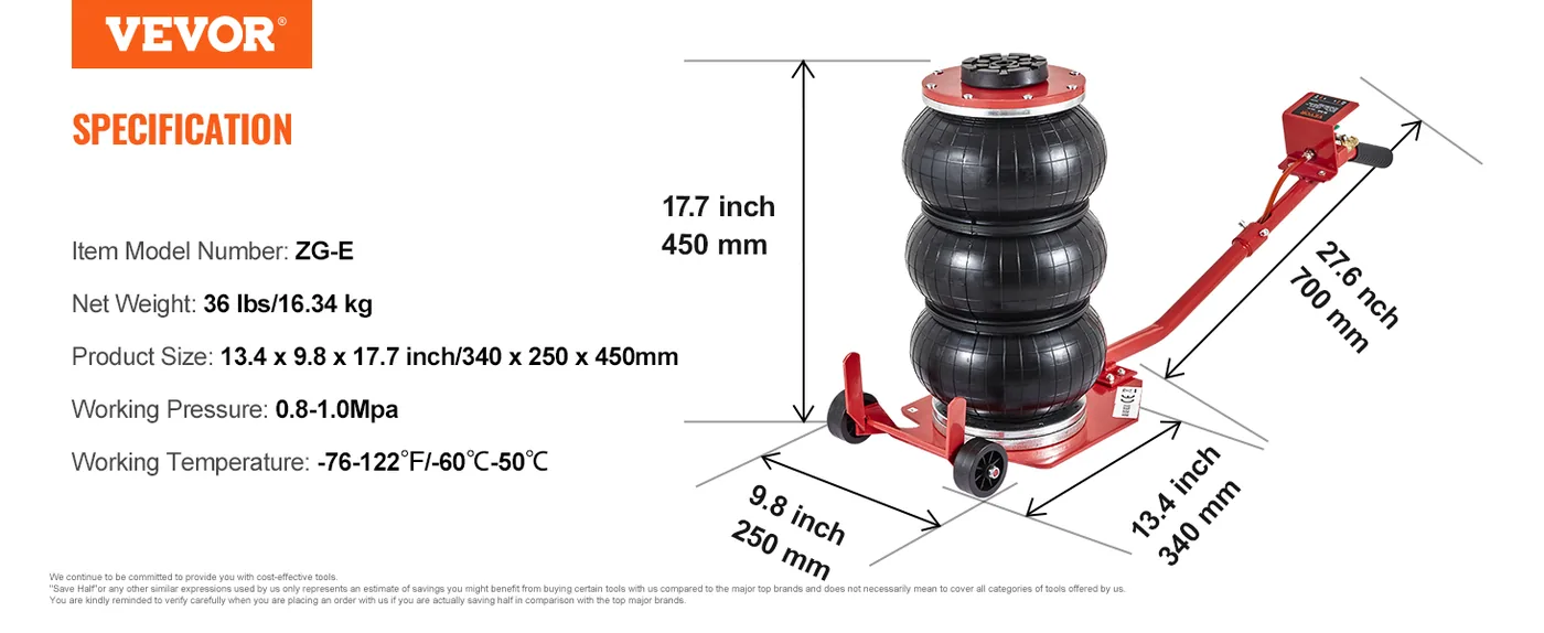 VEVOR Air Jack Fixed Long Handle Red feature 5