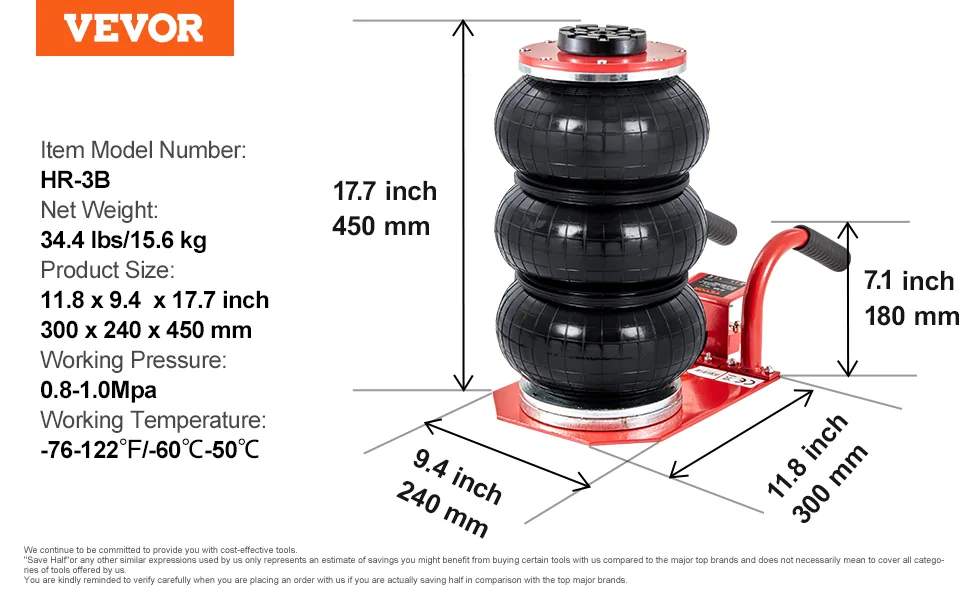 VEVOR Air Jack Short Grip Handle Red overview