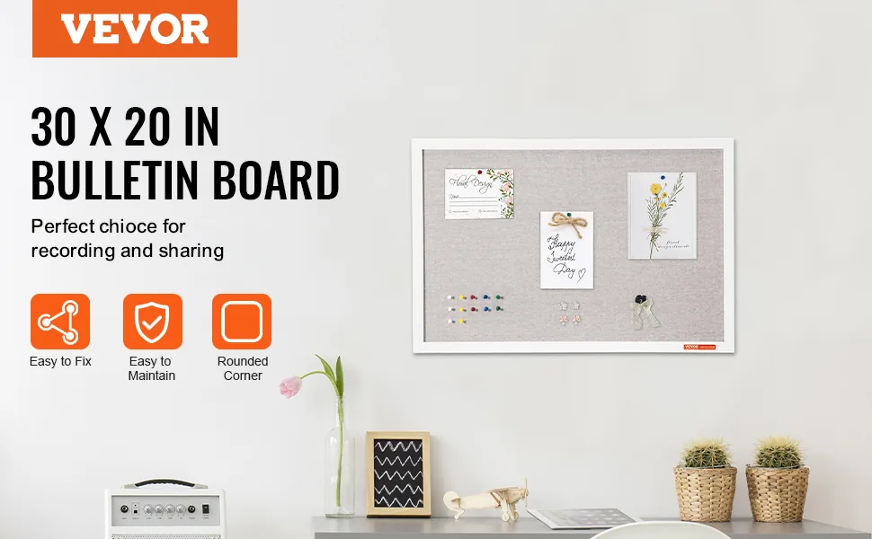 VEVOR 30"x20" White Cork Board with Linen Surface &ndash; Stylish overview