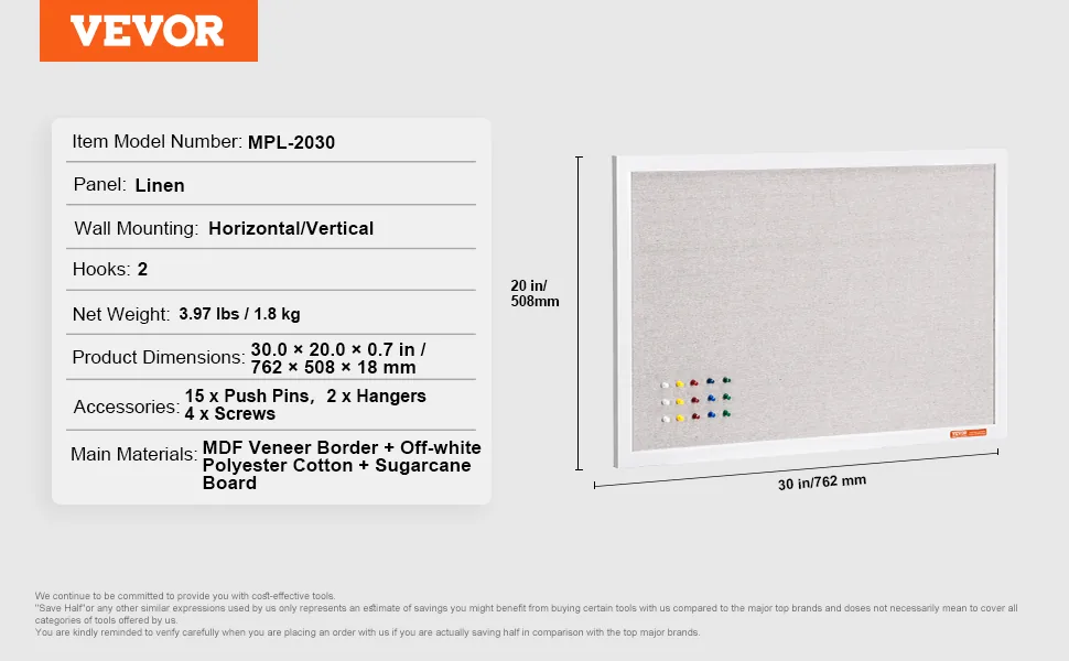 VEVOR 30"x20" White Cork Board with Linen Surface &ndash; Stylish feature 5