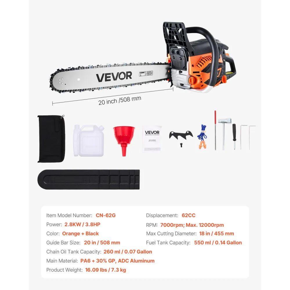 VEVOR gas chainsaw package contents