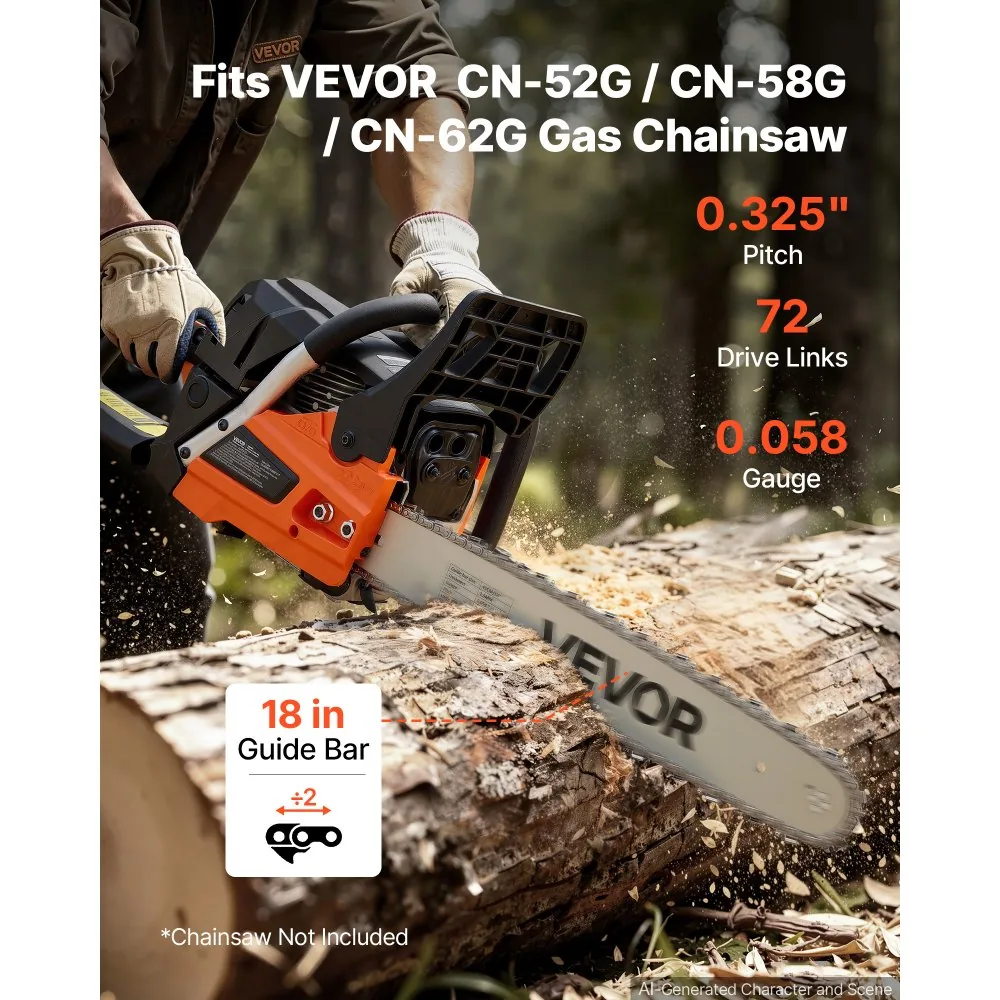 VEVOR chainsaw bar and chain installed on chainsaw