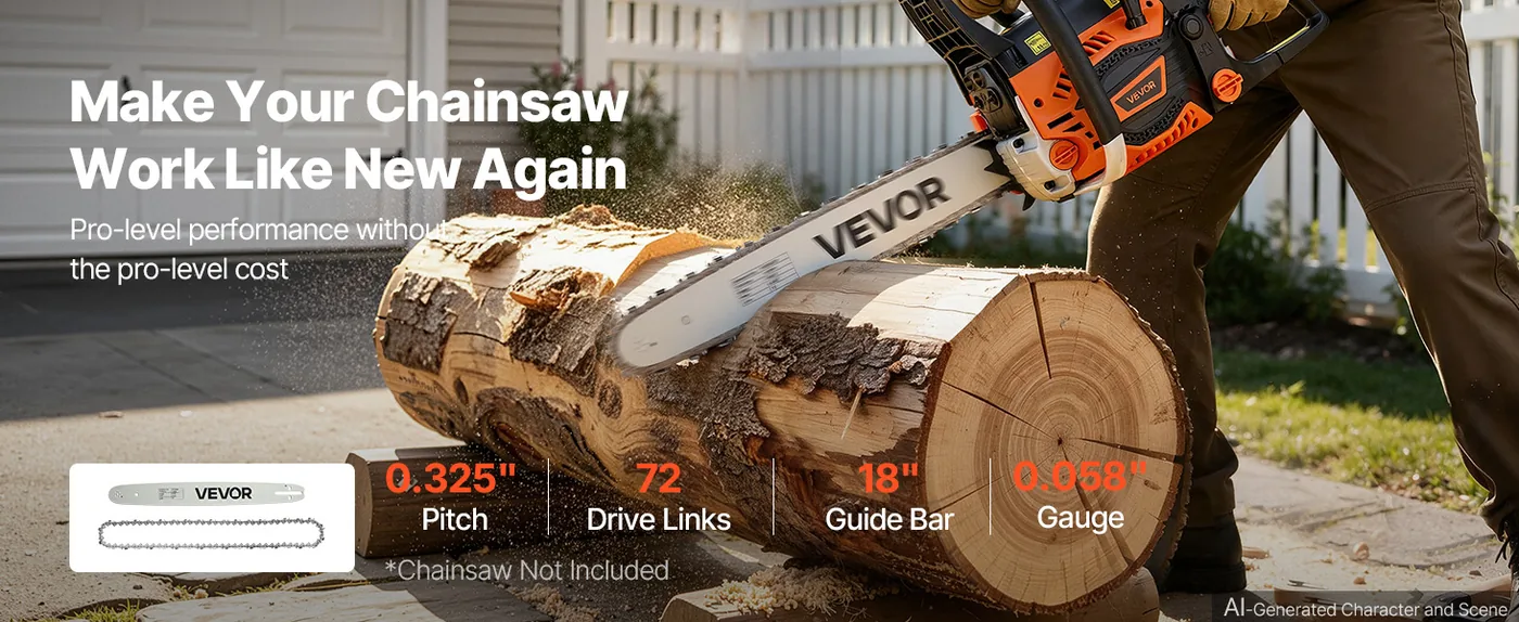 VEVOR 18 inch chainsaw bar and chain overview