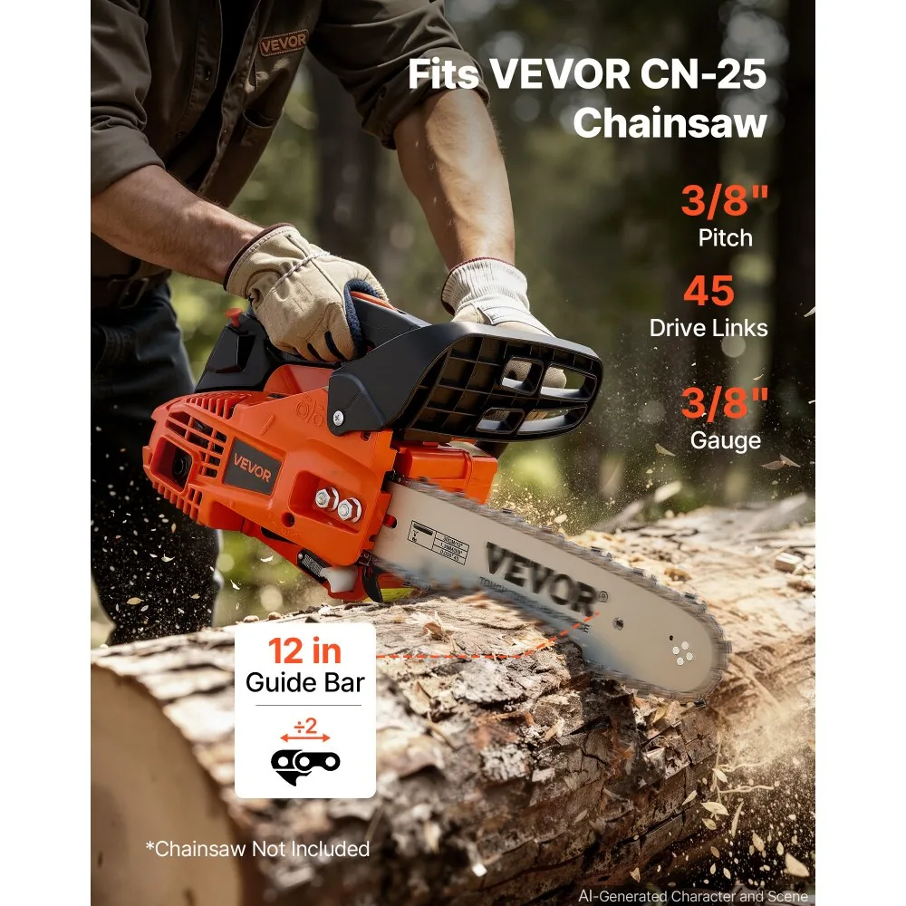 VEVOR chainsaw bar and chain installed on chainsaw