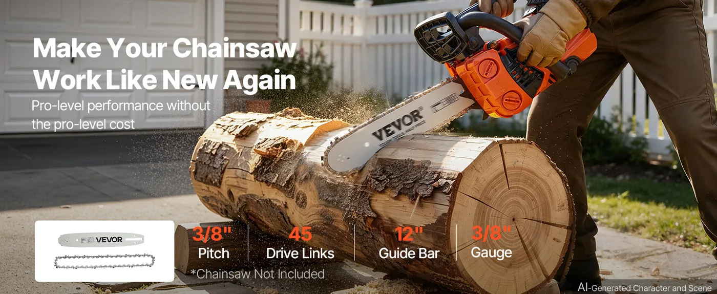 VEVOR 12 inch chainsaw bar and chain overview