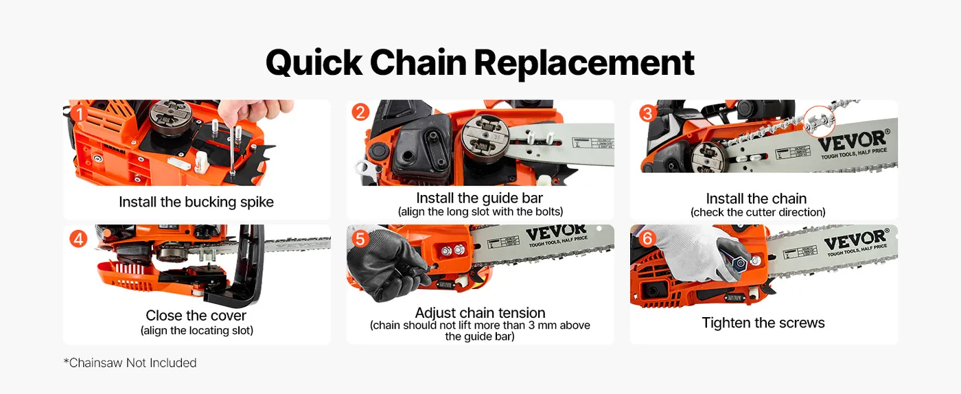 VEVOR chainsaw chain drive links closeup